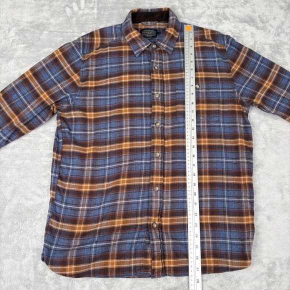 Pendleton Men's Flannel Medium Blue Brown Plaid Button Down Shirt - Picture 11 of 16